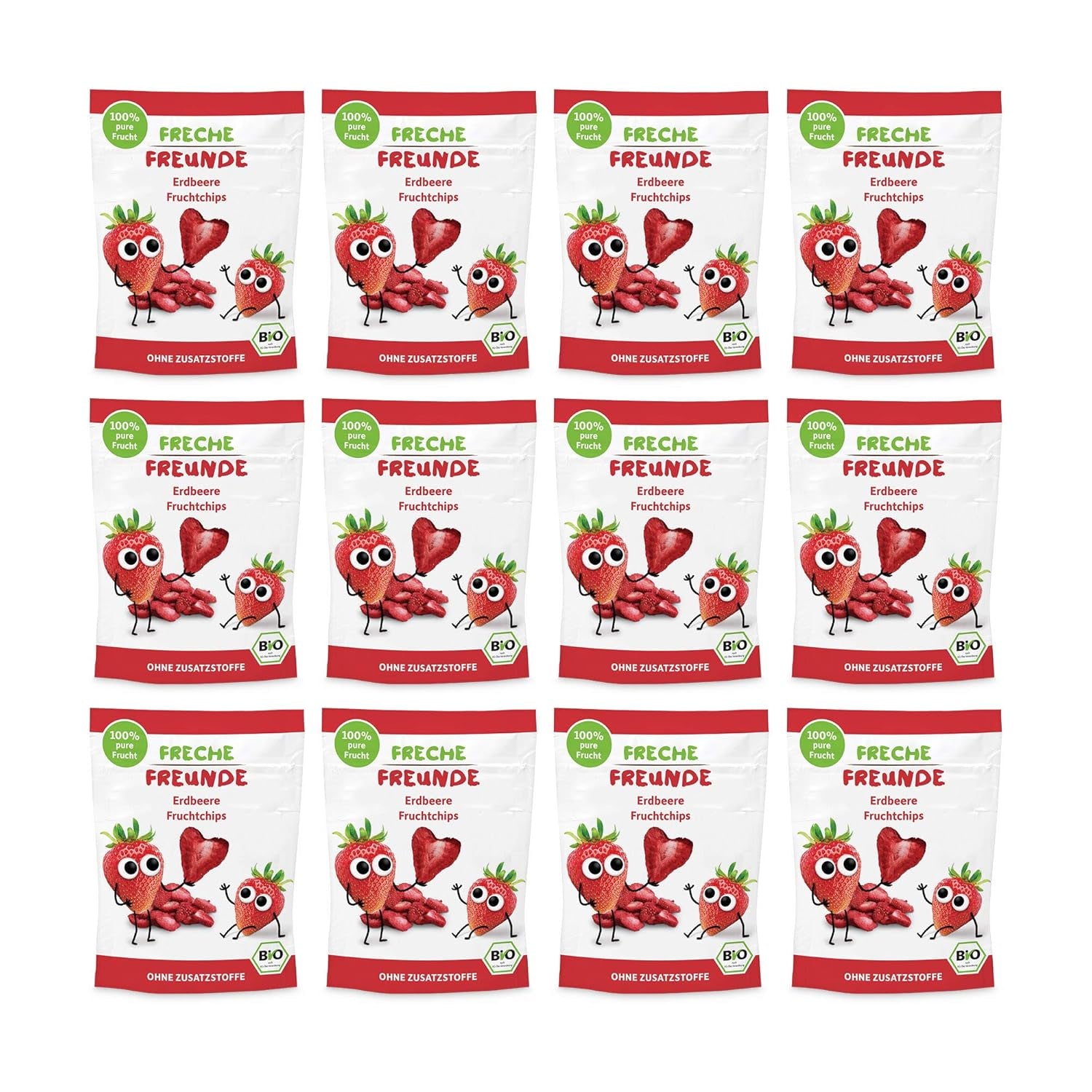 Chips de fruits biologiques 100 % fraises Chips de fraises lyophilisées paquet de 12 (12 x 12 g) et cœurs croustillants banane et fraise collation biologique pour enfants et bébés (9 x 30 g) 270 g