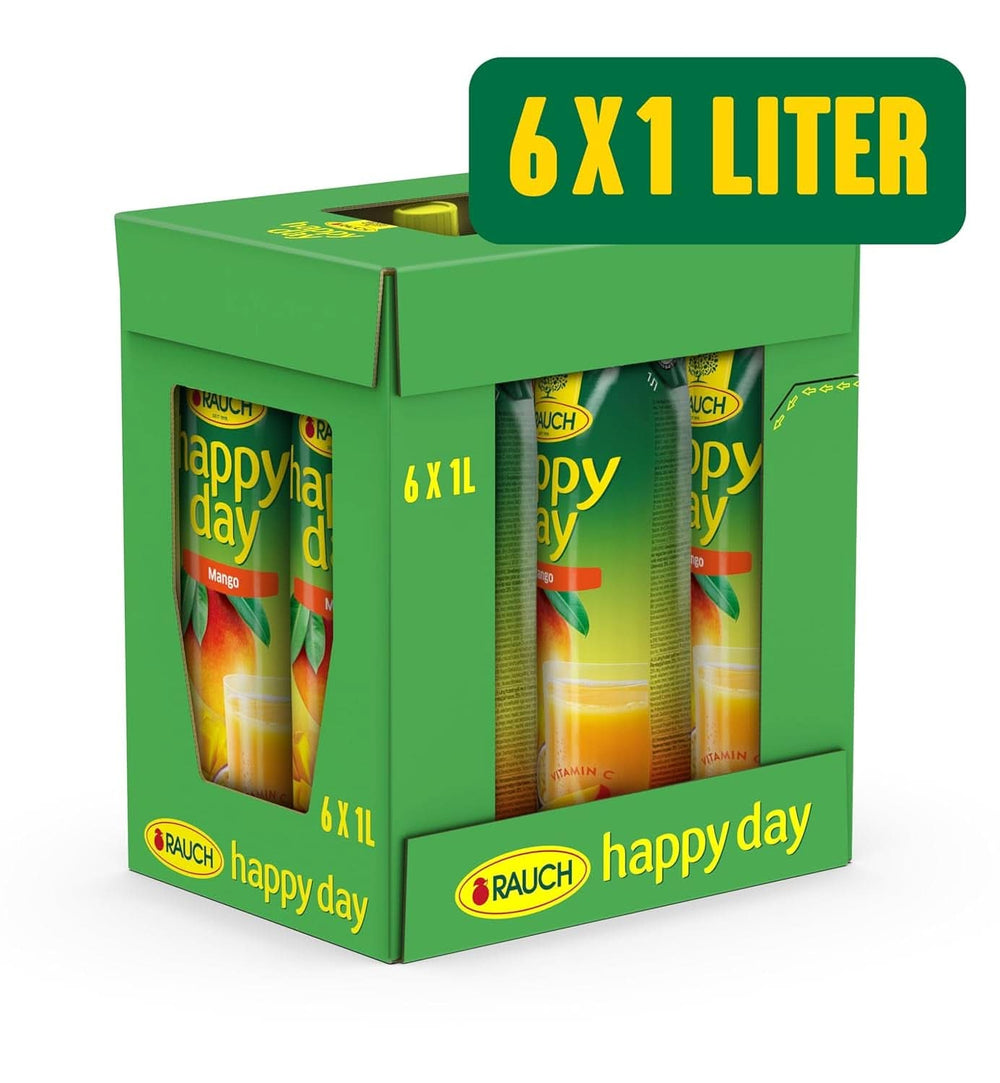 Rauch Happy Day Mangue | Boisson raffinée au fruit de la passion | Beaucoup de vitamine C | 6 x 1 litre, Tetra Prisma Naty Shop