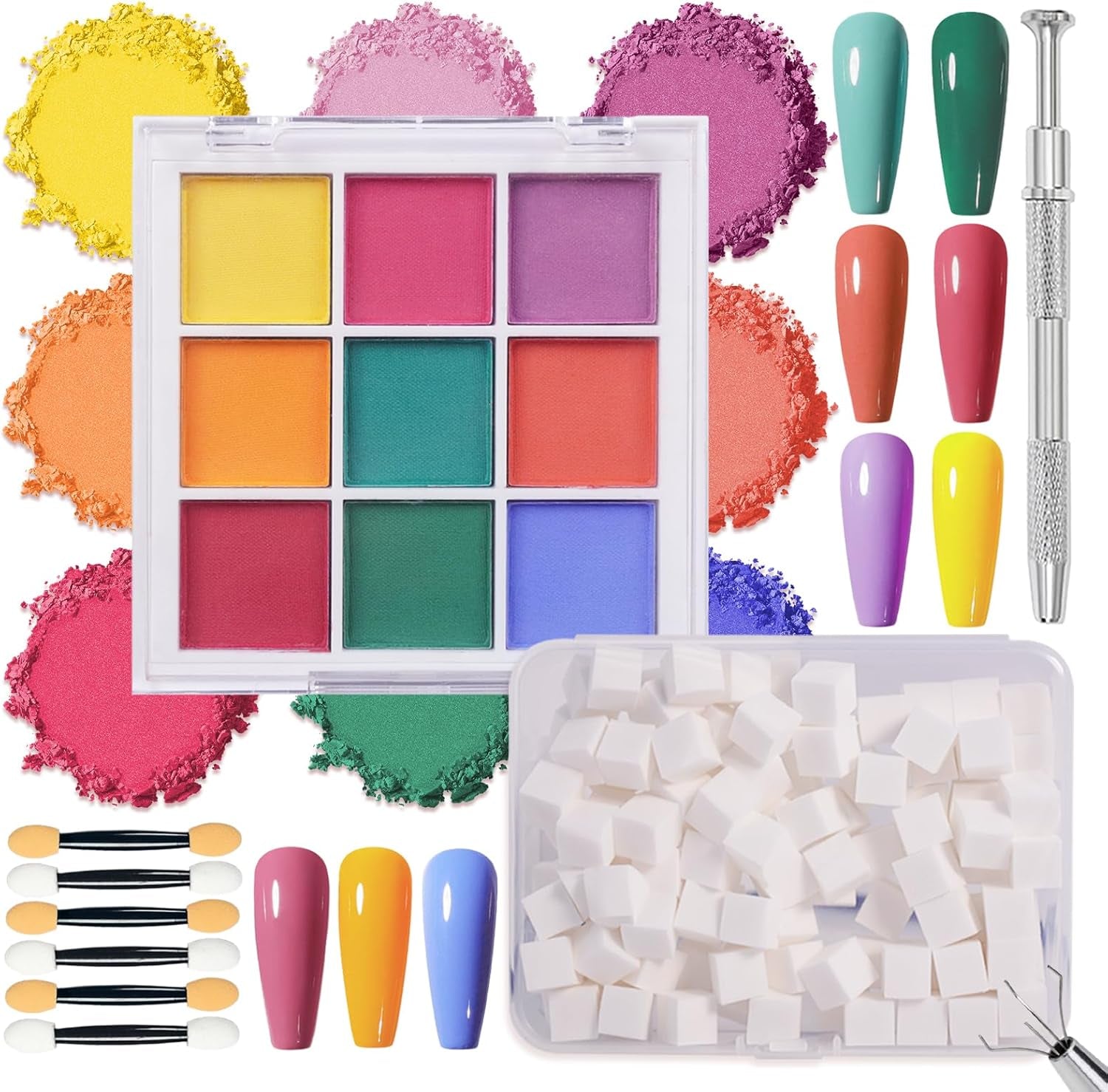 9 couleurs pigment pour ongles, poudre à ongles en poudre, 100 pièces de poudre pour nail art avec poudre métallique, poudre de poudre ombrée pour décoration d'ongles pour bricolage, B