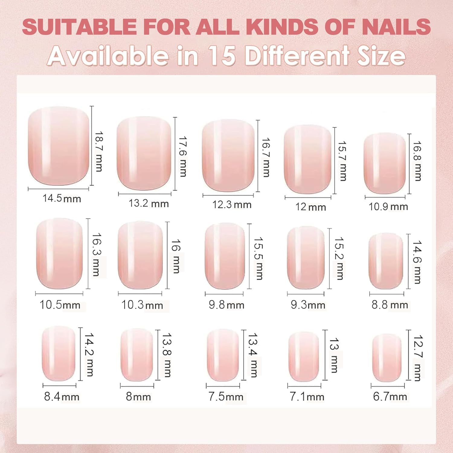 Ensemble d'ongles carrés dégradés de 240 pièces, ongles artificiels dégradés de blanc nu pour colle à stylo à huile, faux ongles naturels ombrés moyens pour femmes à faire soi-même (carré nu)