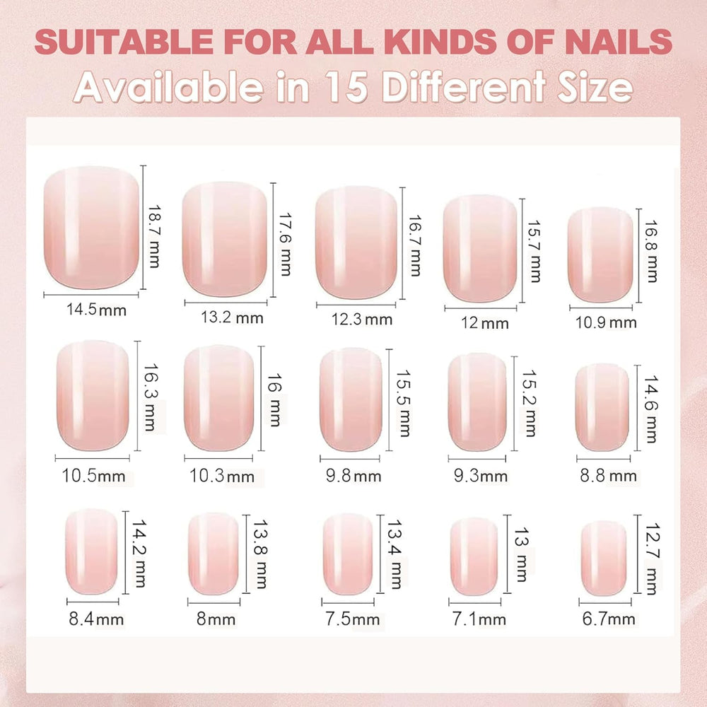 Ensemble d'ongles carrés dégradés de 240 pièces, ongles artificiels dégradés de blanc nu pour colle à stylo à huile, faux ongles naturels ombrés moyens pour femmes à faire soi-même (carré nu)