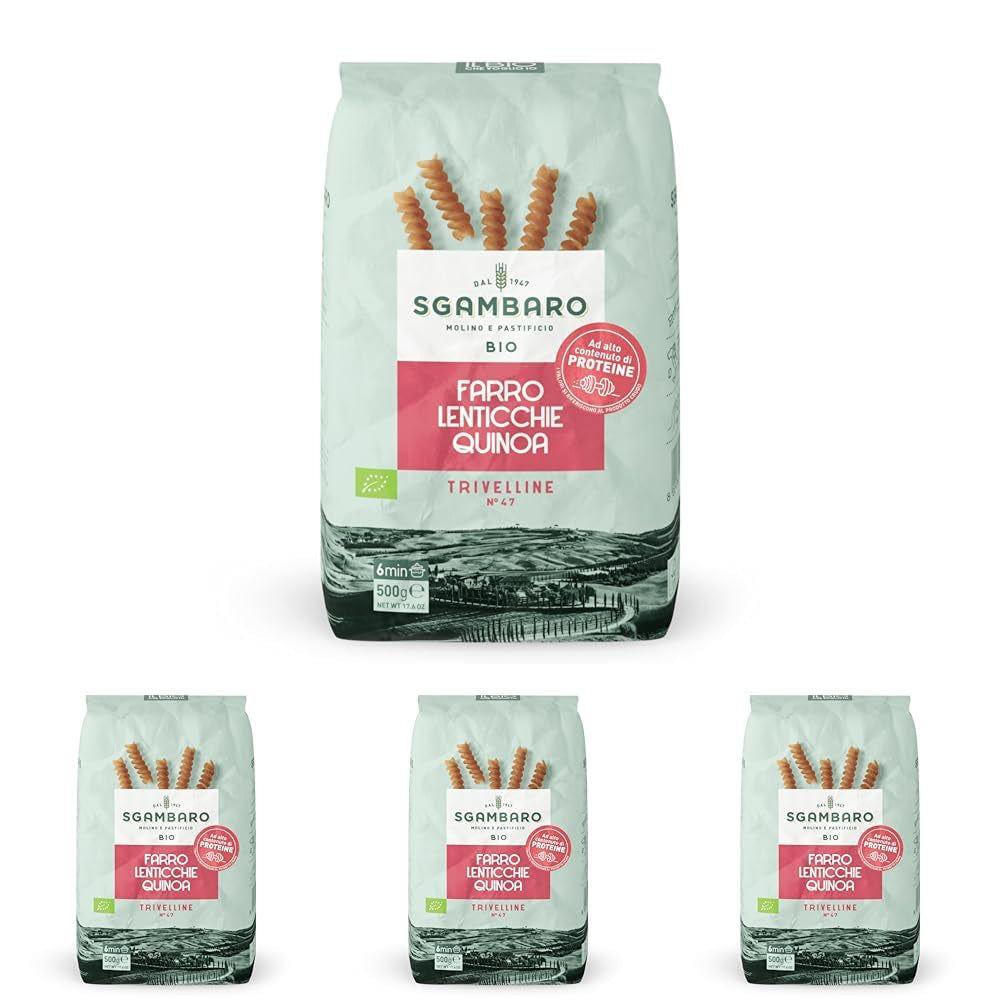 Pâtes bio Trivelline N.47 - 500g à la farine d'épeautre, farine de lentilles et farine de quinoa - Riche en protéines, source de fibres et de protéines