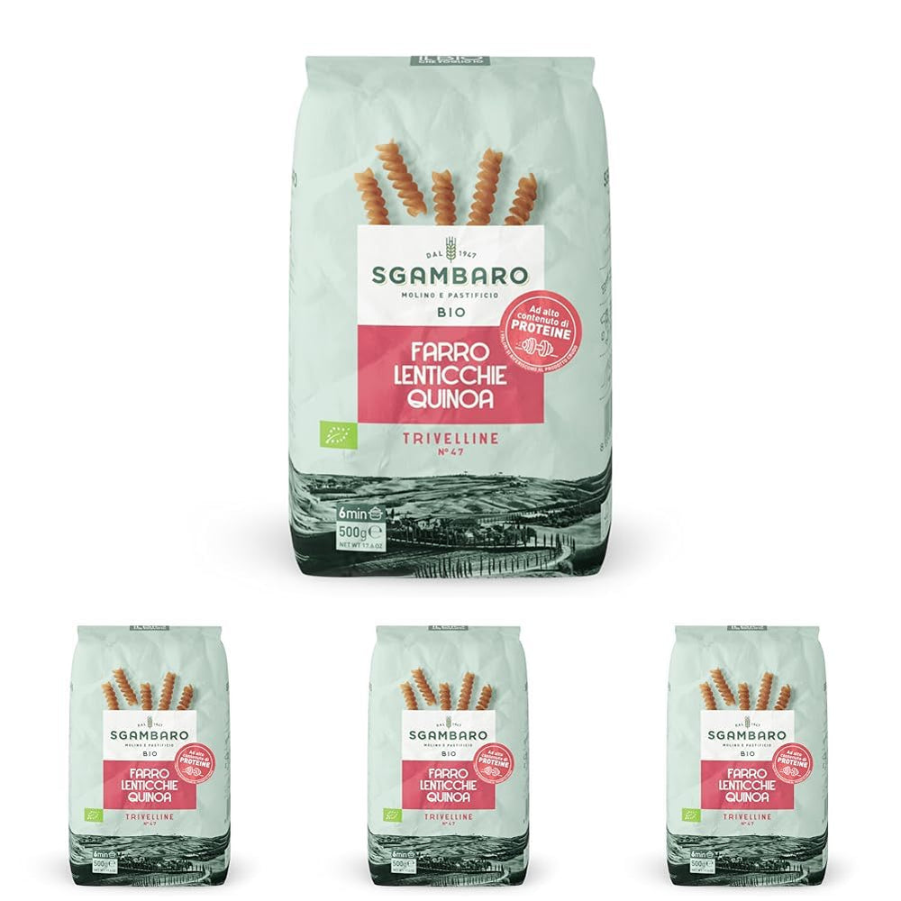 Pâtes bio Trivelline N.47 - 500g à la farine d'épeautre, farine de lentilles et farine de quinoa - Riche en protéines, source de fibres et de protéines