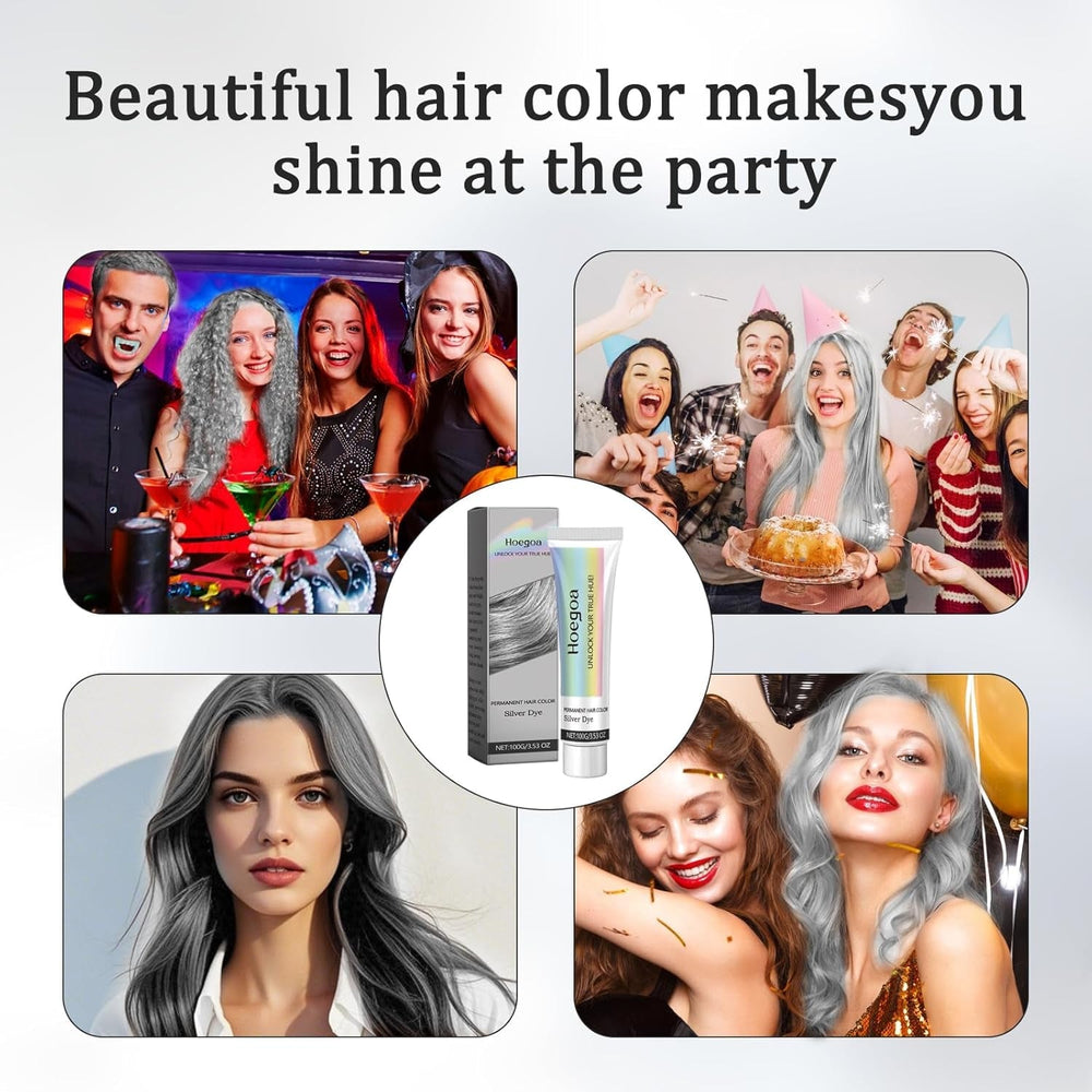 Teinture capillaire 2 en 1 gris argenté Teinture capillaire naturelle à base de plantes gris argenté pour tous les types de cheveux adaptée aux outils jetables (100 g) Naty Shop Hair Dye