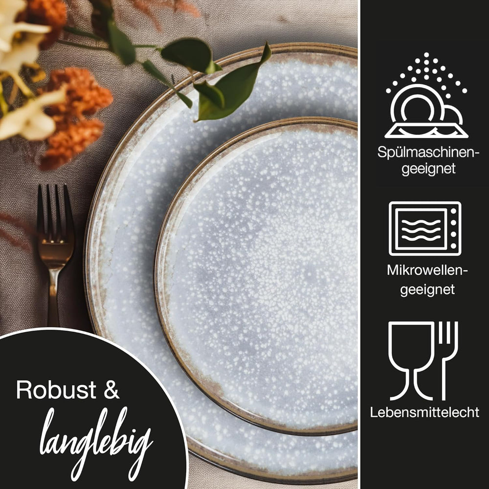 Moritz & Moritz BLOSSOM service de table en porcelaine pour 6 personnes, 18 pièces - Vaisselle moderne au design ludique - Service à café facile d'entretien avec assiettes et bols - Service combiné