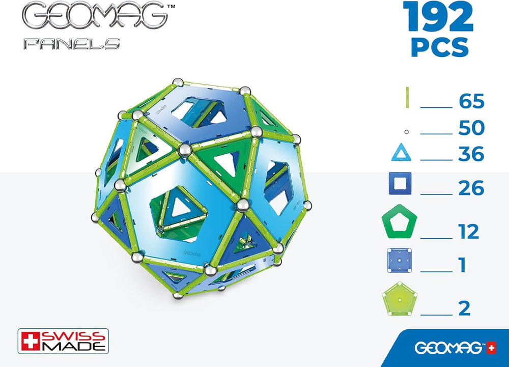Geomag Classic Panels 192 Stück Magnetisches Spielzeug für Kinder, Geschenk für Jungen und Mädchen im Alter von 5 6 7 8 9 10 11 12 13 Jahren, magnetische Konstruktionen, Kinderspielzeu