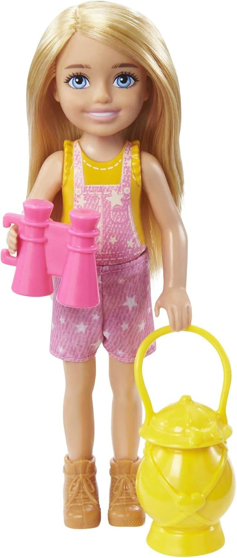 Barbie série Chelsea, poupée Chelsea de camping aux cheveux blonds, chouette, sac de couchage, oreiller, lampe de poche, jumelles, accessoires de camping, cadeau pour enfants, jouet à partir de 3 ans, HDF77