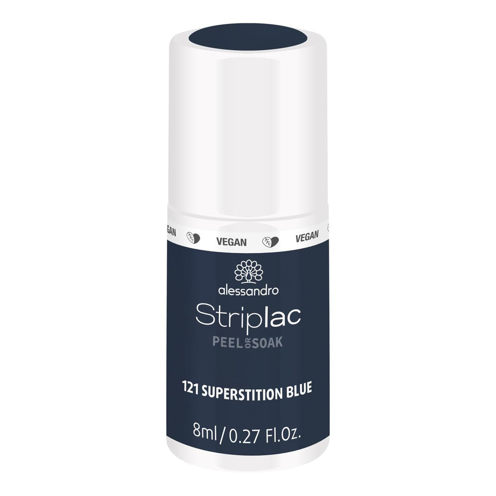 Oja UV alessandro Striplac Midnight Black – Delicată și de lungă durată – Îndepărtare ușoară datorită tehnologiei de îndepărtare peel-off – Vegană și cruelty-free – 8 ml
