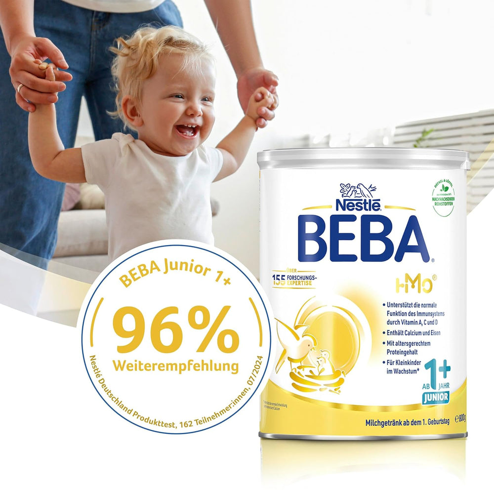 Boisson lactée BEBA Junior 1+ à partir de 1 an, Avec HMO, Teneur en protéines adaptée à l'âge, Lactose uniquement, Sans huile de palme, Sans huile de poisson, Aliments pour tout-petits, Lait en poudre pour bébé, Lot de 6 (6 x 800 g)