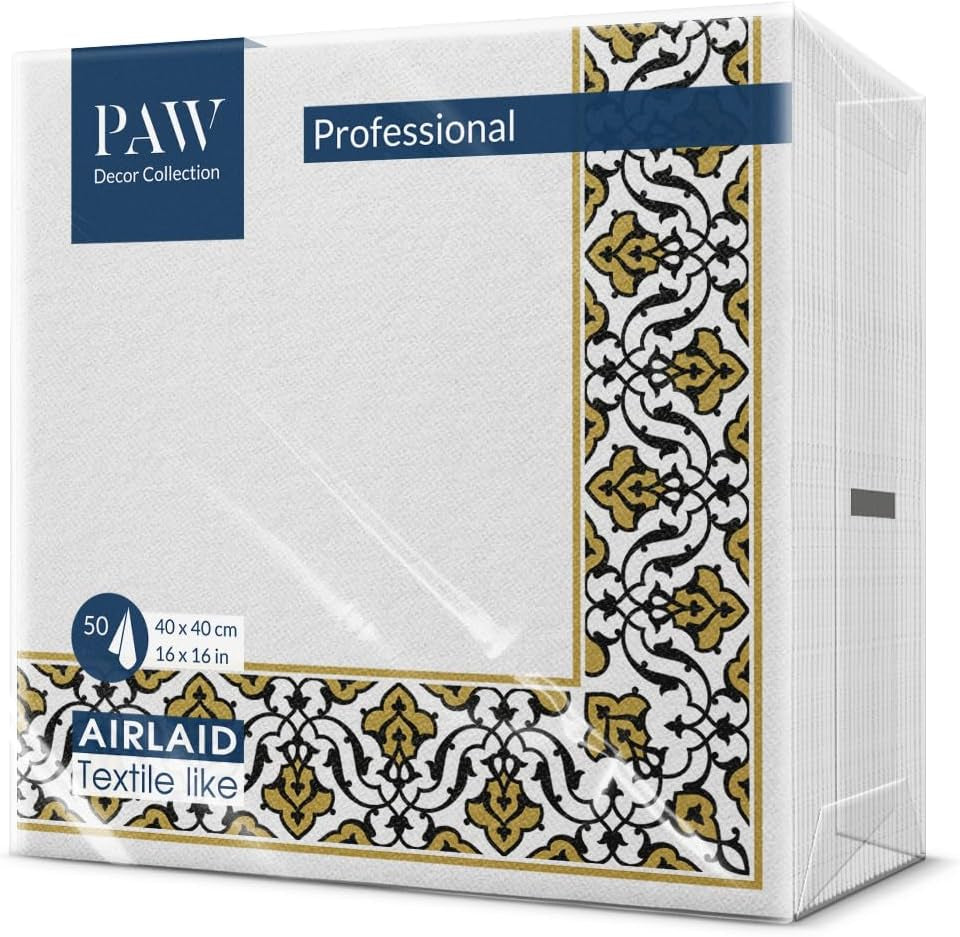 PAW - Serviettes Airlaid - En Tissu (40 X 40 Cm) I 50 Pièces I Pour Service Funéraire, Fête Funéraire, Funérailles, Adieu I Serviettes en Tissu de Décoration de Table de Haute Qualité - Fleur de Mémoire I Fleur de Mémoire