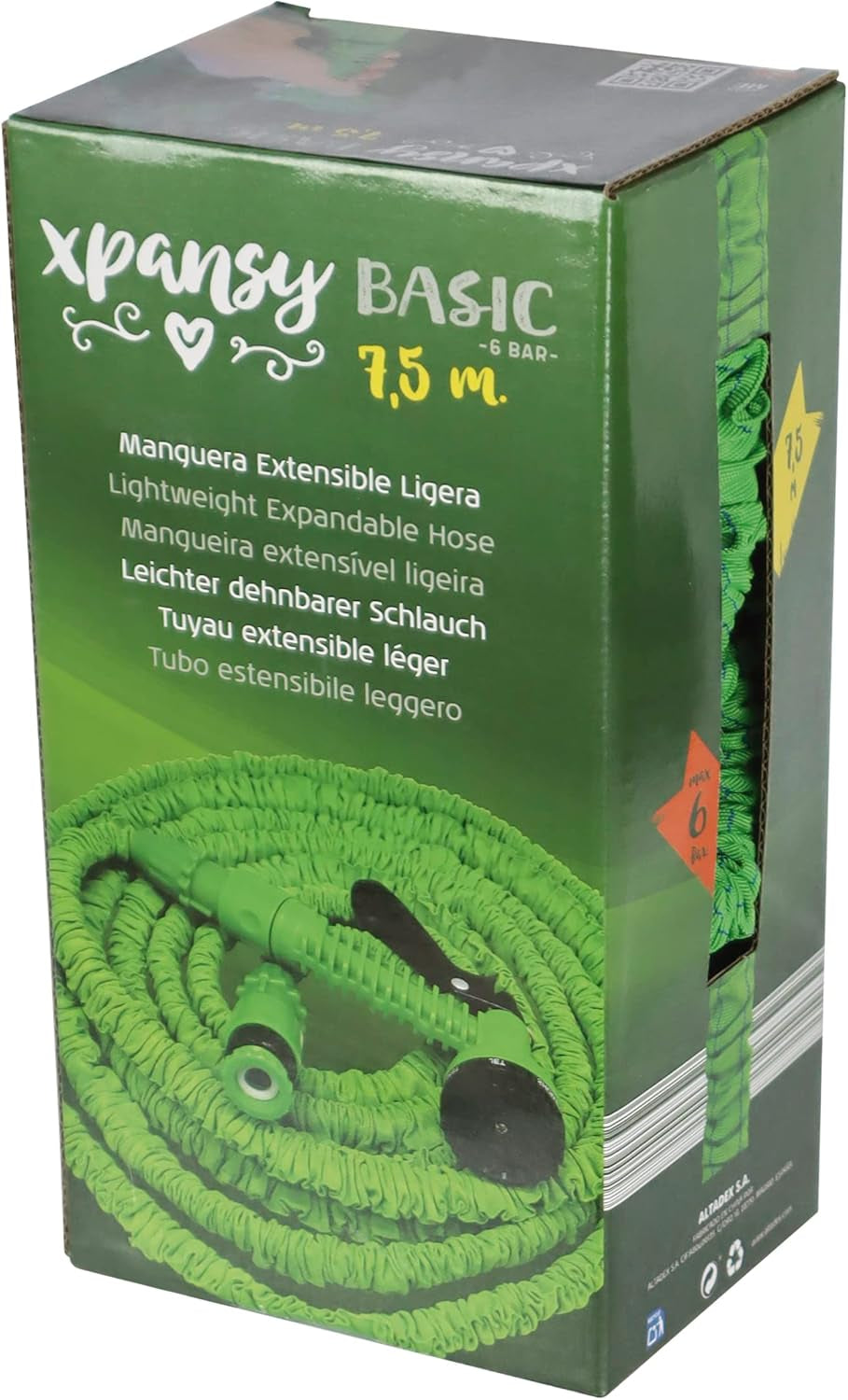 C2607A Hose Basic – Furtun extensibil cu presiune a apei, verde, 7,5 metri