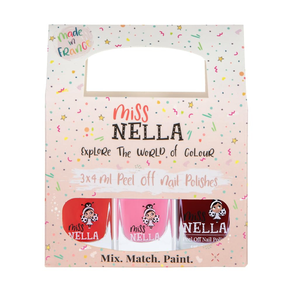 Miss Nella Magic Collection Lot de 4 vernis à ongles pailletés : rose, rouge, or et bleu, vernis à ongles amovible spécial enfants, non toxique, à base d'eau, sans odeur