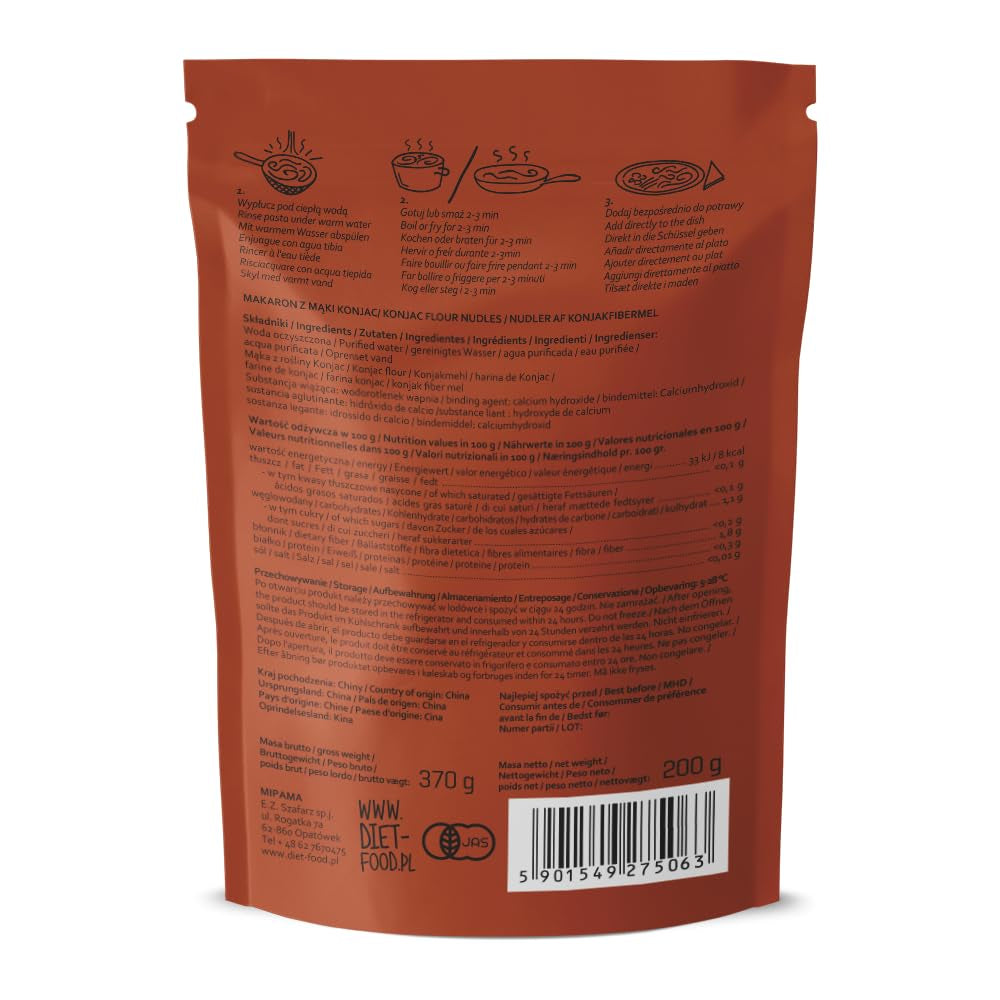 Nouilles Shirataki DIET-FOOD Nouilles Konjac faibles en glucides et faibles en calories Aliments végétaliens Sans gras Sans soja Sans gluten Nouilles diététiques solubles dans l'eau faibles en calories 200 grammes