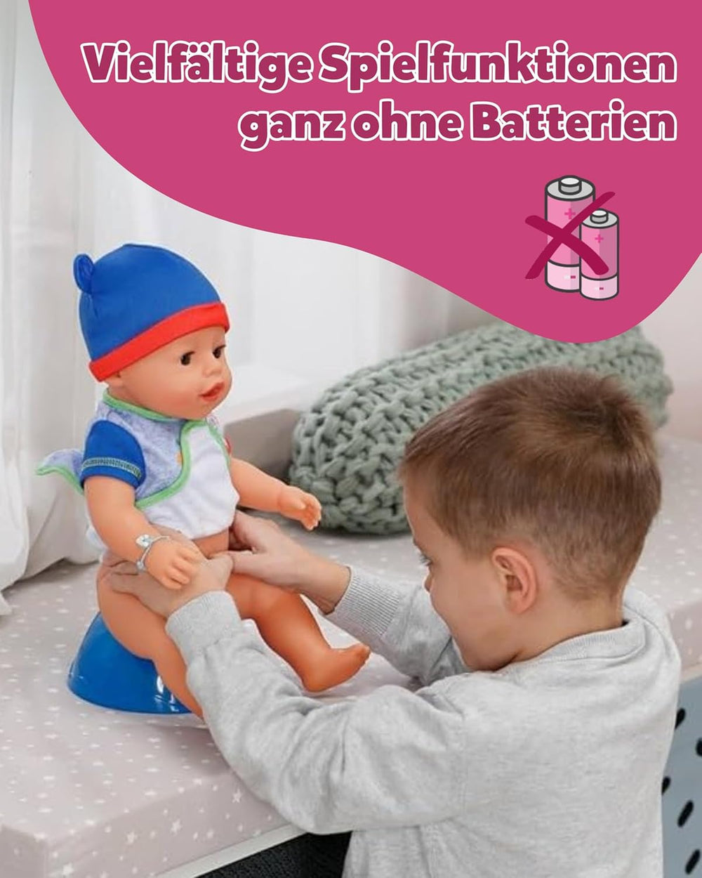 BABY Born Jonas - poupée 43 cm - 10 fonctions dont accessoires et matelas - Fonctionne entièrement sans piles - Convient aux enfants à partir de 3 ans