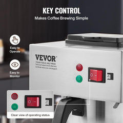 VEVOR Machine à expresso à filtre commerciale de 12 tasses avec 3 carafes en verre et 3 plaques chauffantes Machine à expresso en acier inoxydable avec alimentation en eau automatique pour restaurant, bureau, café