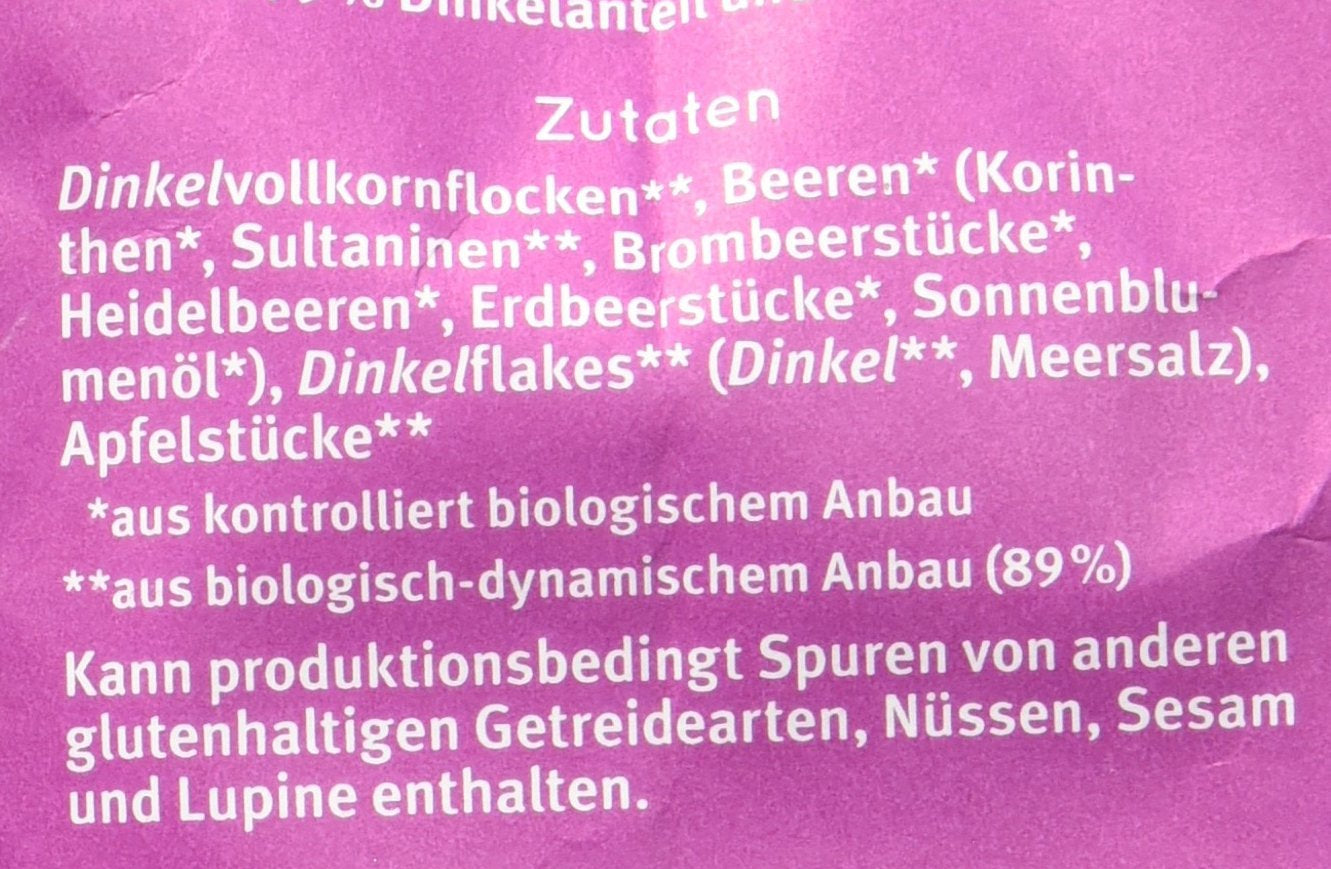 Muesli aromatisé aux baies d'épeautre Hof, non sucré, 425 g