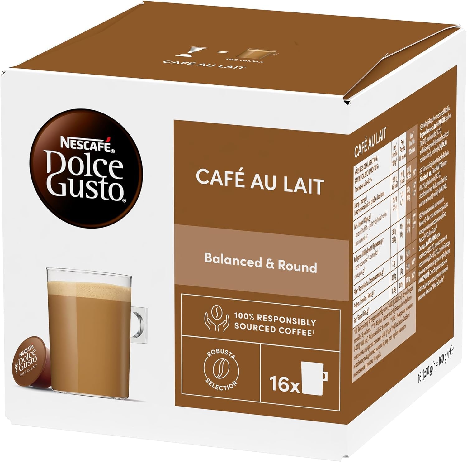Nescafé Dolce Gusto – Dolce Gusto Café au Lait 16 CAPSULES 160 g (X6)