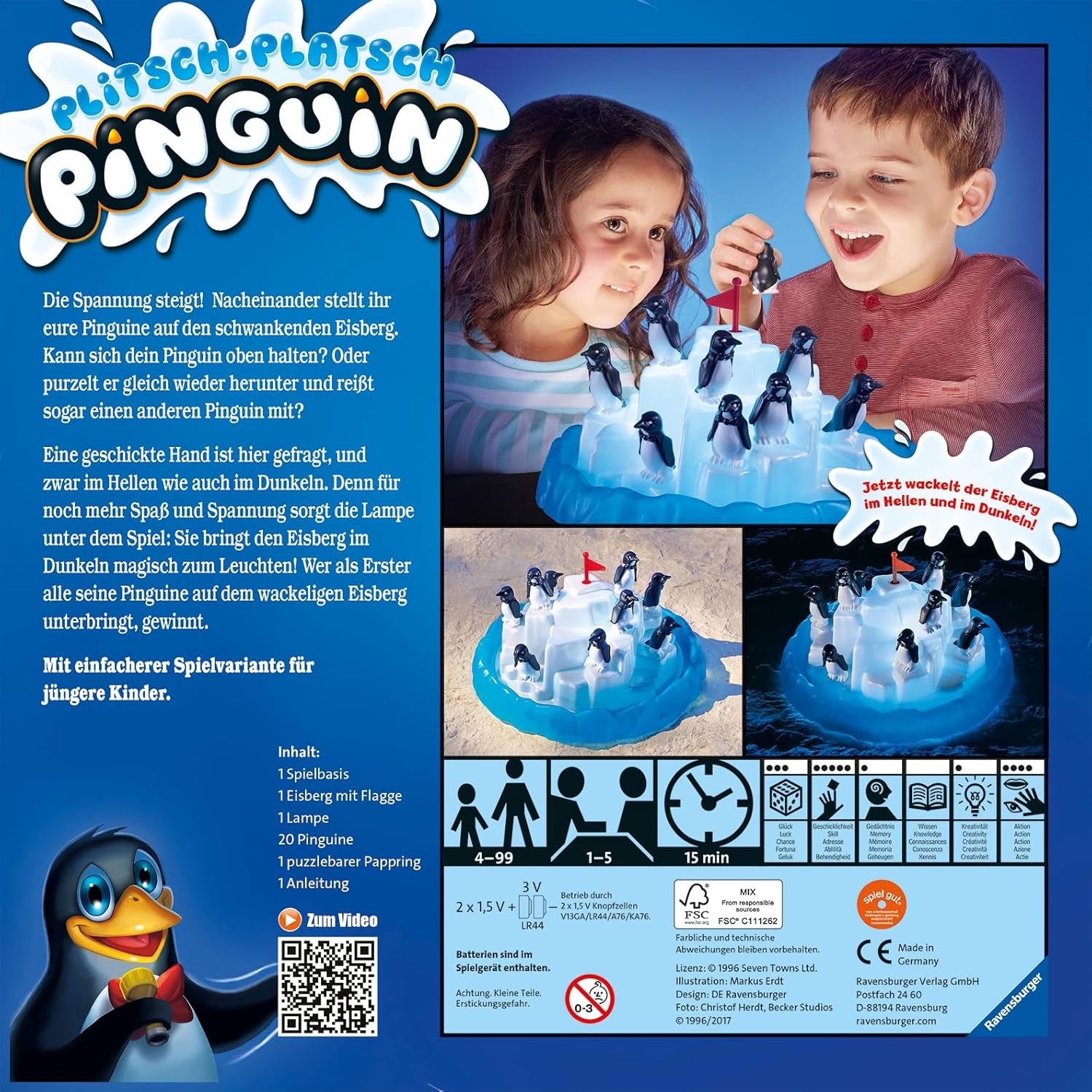 Ravensburger 21325 - Pingouin de Plitsch Platsch - grand facteur de dextérité amusant pour les enfants et les adultes - classique pour 1 à 5 joueurs à partir de 4 ans - cadeaux d'anniversaire