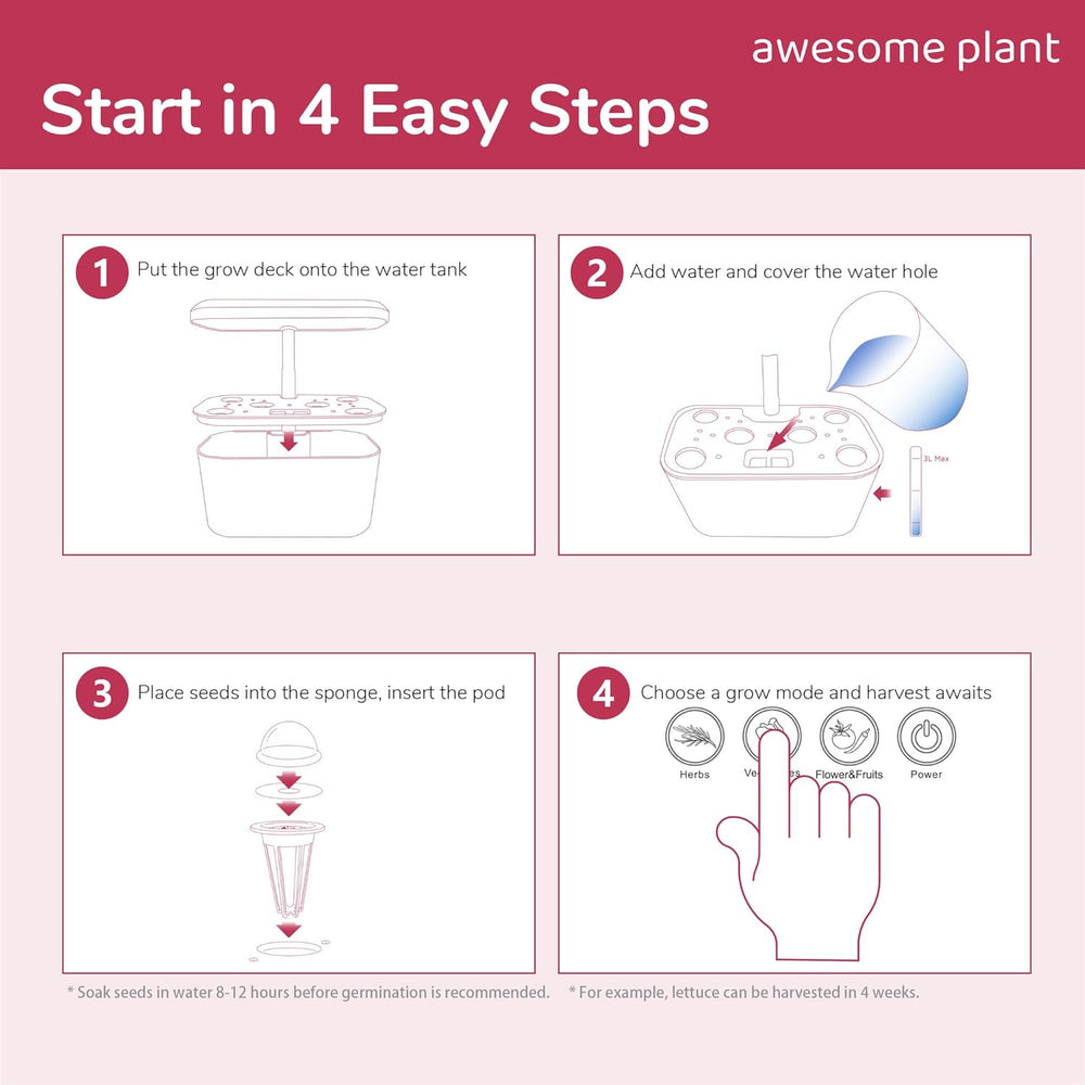Kit de système de culture hydroponique 6Pro (6 capsules), kit de jardinage d'intérieur avec réservoir d'eau de 3 L, 3 modes de culture et pompe silencieuse, kit de culture d'herbes et de salades maison, hauteur réglable jusqu'à 33,0 cm, blanc