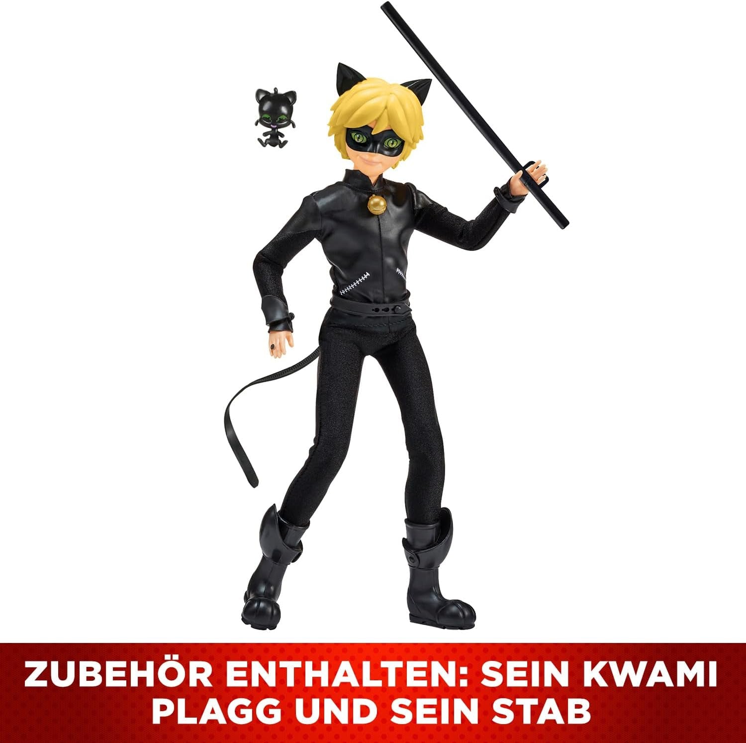 BANDAI - Miraculous Ladybug - Poupée mannequin 26 cm - Motan Noir - Sous licence officielle Miraculous - Poupée articulée Motan Noir - Jouet pour 4 ans et plus - P50002