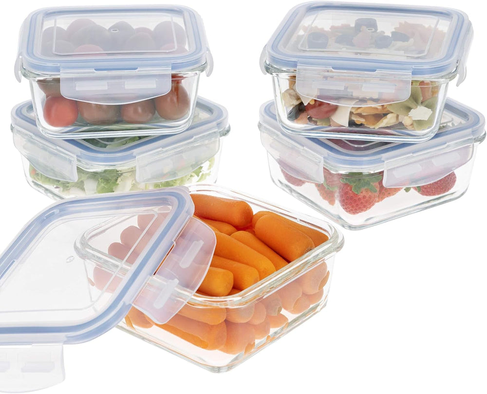 Max Home Lot de 8 récipients hermétiques en verre pour micro-ondes Boîte à lunch en verre Récipients alimentaires refermables 550 ml Couvercles transparents Récipients alimentaires (16538) Boîtes de conservation des aliments Naty Shop