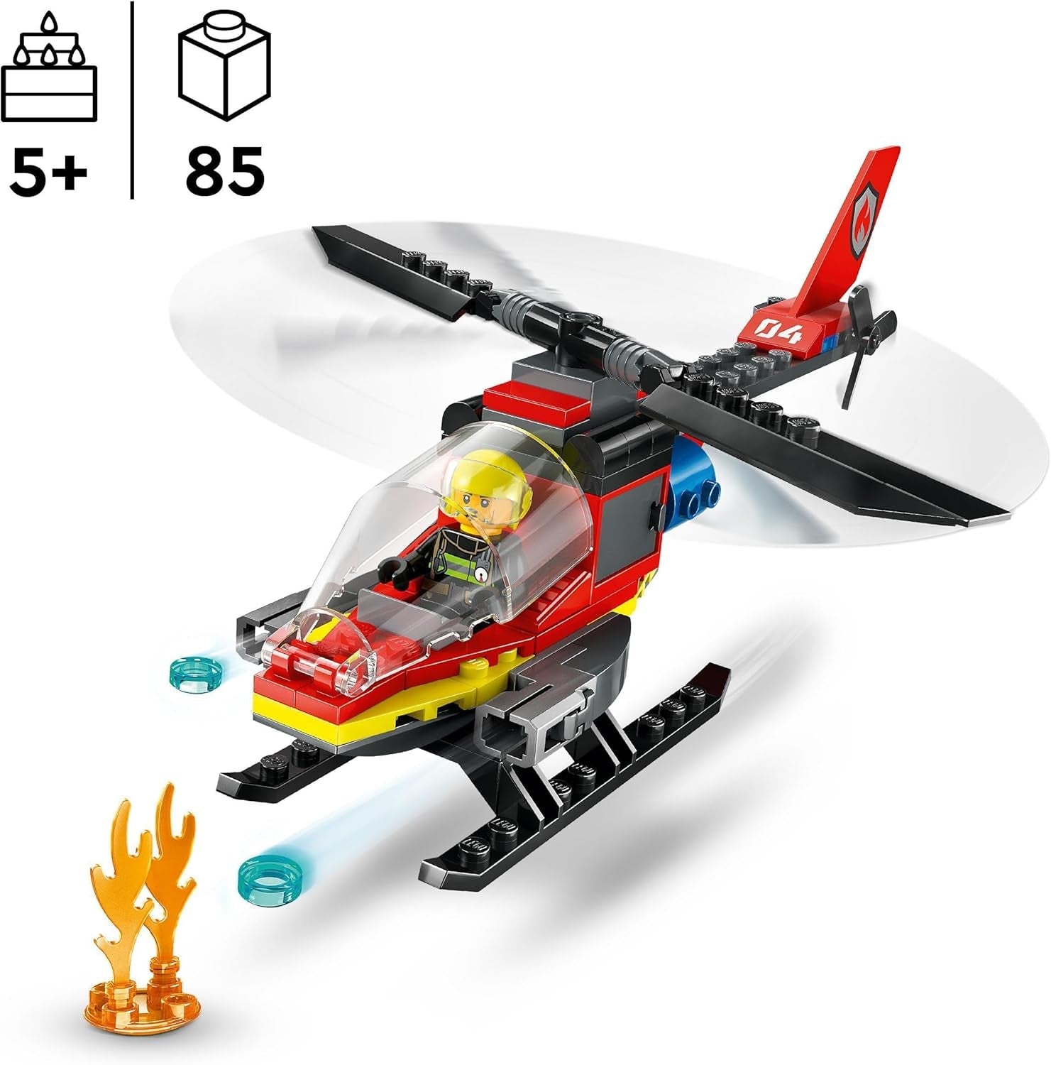 Hélicoptère des pompiers de LEGO City, ensemble de jouets d'hélicoptère et de figurines de pilote, hélicoptère de pompiers pour une expérience de jeu imaginative, cadeau pour les enfants, garçons et filles à partir de 5 ans 60411 Jeux de construction Besuche den LEGO-Store
