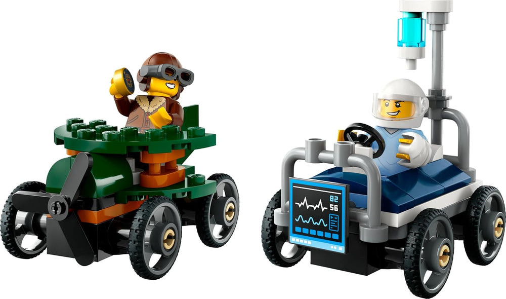 LEGO City Flugzeug vs. Krankenhausbett Rennwagen Set - Seifenkisten Spielzeug für Jungen und Mädchen ab 5 Jahren - Bauset mit 2 Minifiguren - Geschenk zum Geburtstag & für die Feiertage 60459