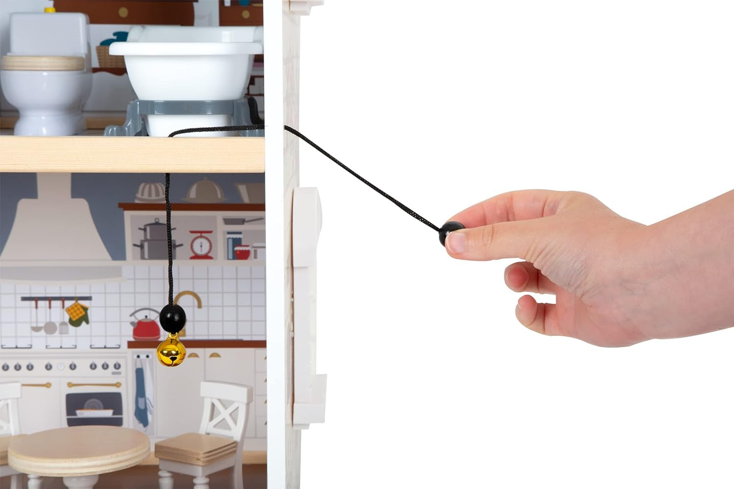 Small Foot Maison de poupée Maison de ville en bois à 3 étages avec façade ouverte et 12 meubles pour 3 ans et plus 11802 Maisons de poupée gris blanc Naty Shop