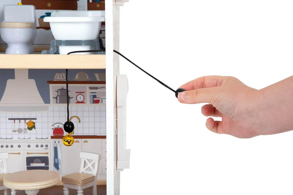 Small Foot Maison de poupée en bois à 3 étages avec façade ouverte et 12 meubles pour 3 ans et plus 11802 Blanc Gris