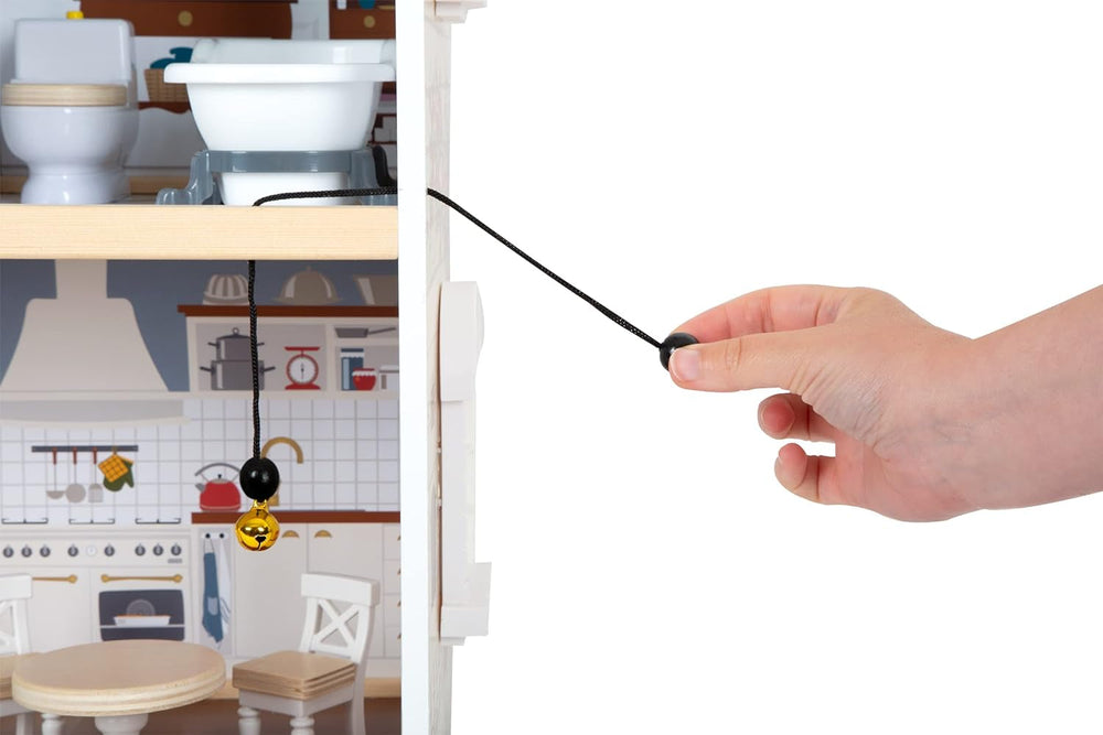 Small Foot Maison de poupée Maison de ville en bois à 3 étages avec façade ouverte et 12 meubles pour 3 ans et plus 11802 Maisons de poupée gris blanc Naty Shop