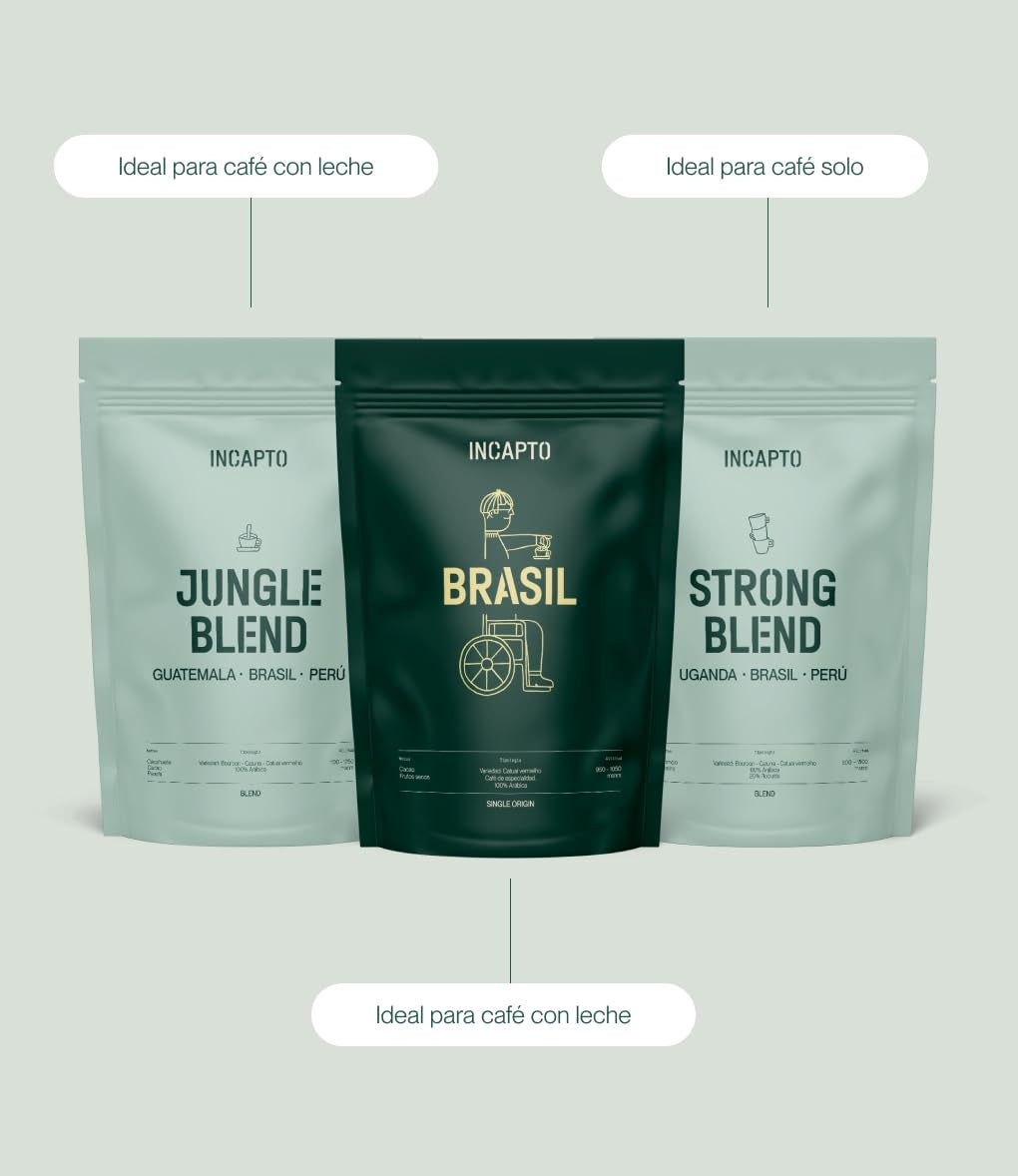 Coffret de démarrage Incapto, Jungle Blend, Café Brésilien et Strong Blend, 3 paquets de 500 grammes Coffee Naty Shop