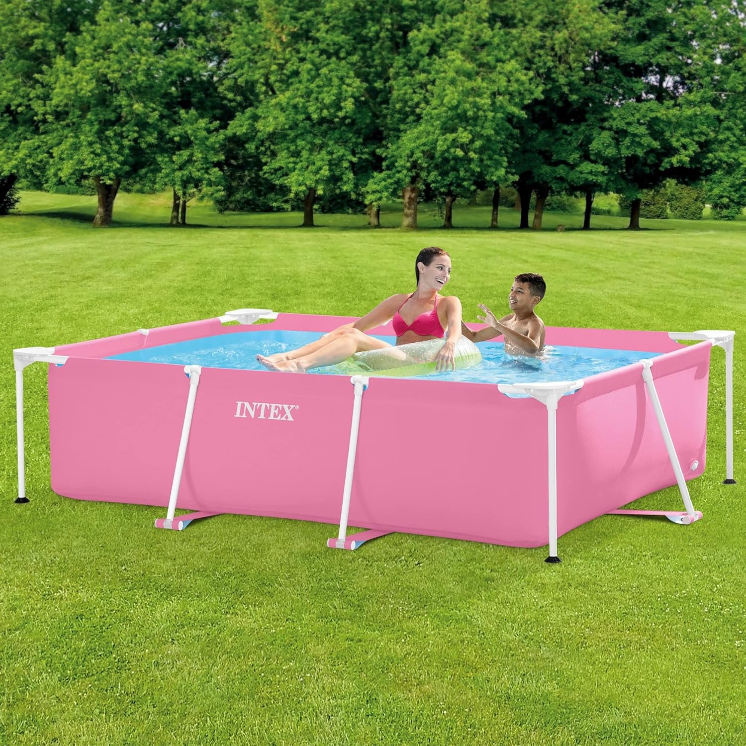 Intex 28266NP - Piscine hors sol rectangulaire avec cadre, 1662 L, acier et PVC, rose, 220x150x60 cm