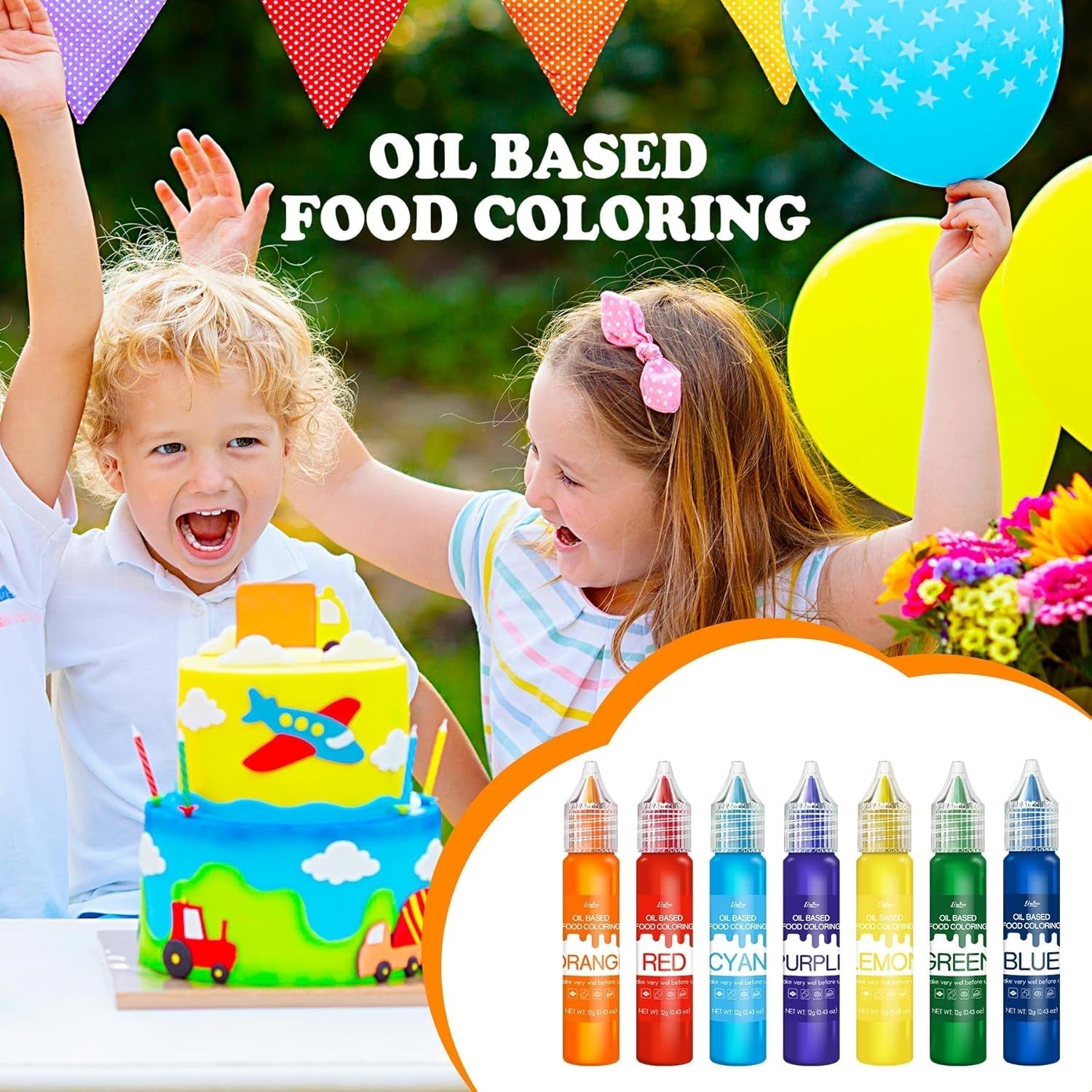 Colorant alimentaire liposoluble - Colorant alimentaire à base d'huile aux couleurs de l'arc-en-ciel pour chocolat, bonbons, gâteaux, pâtisserie - Colorant alimentaire concentré pour la décoration de gâteaux, crème au beurre, fondant - 12 g chacun