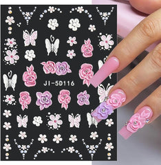 5D Fleurs Autocollantes Pour Ongles Feuilles De Feuilles Autocollantes Acryliques Feuilles Autocollantes Pour Ongles Schmetterling Feuilles De Fleurs Autocollants Pour Ongles Aufkleber Nägel Zubehör Flower Nail Art Stickers