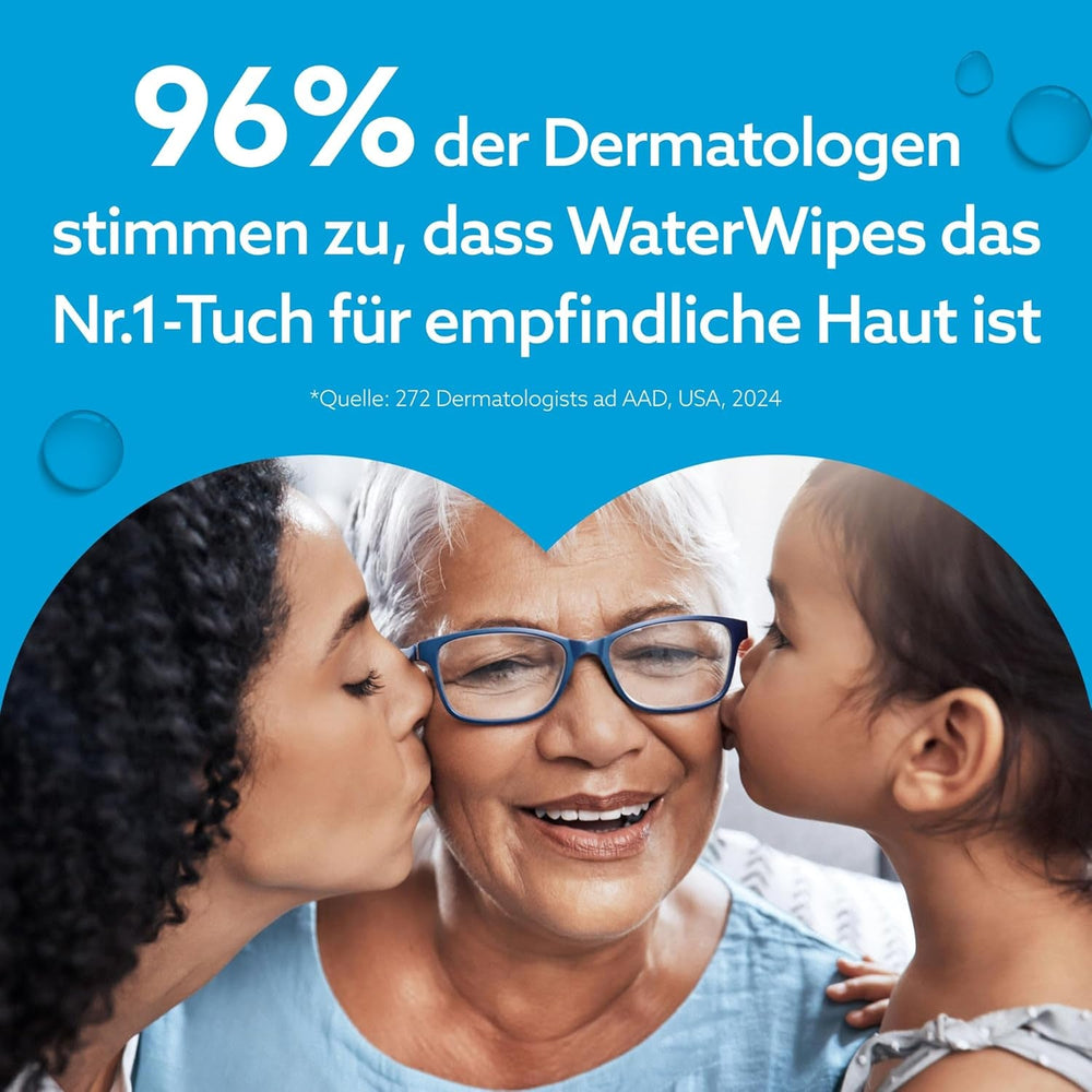 Șervețele umede WaterWipes Sensitive+ pentru nou-născuți și bebeluși, 240 bucăți (4 pachete), curățare, îngrijire, protecție 3 în 1, 99,9% apă, fără parfum