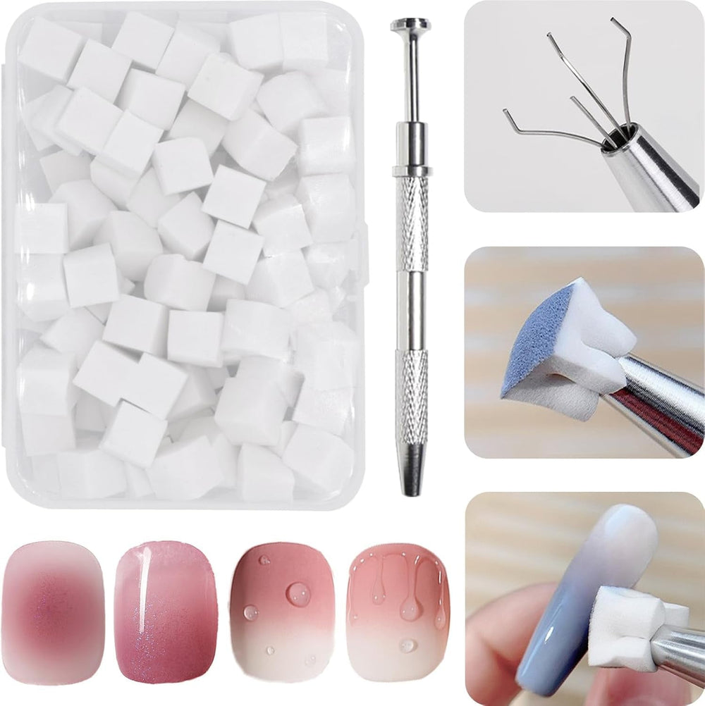 100 pièces Nail Art Schwamm Mit Metallgreifer, Éponge Pinceau Applicateur, Éponge Nagel Pinsel, Nageldesign Zubehör Schwammpinsel, Utiliser, Un Varavländ von Gradient Nail Art Patterns Zu Ersetlen