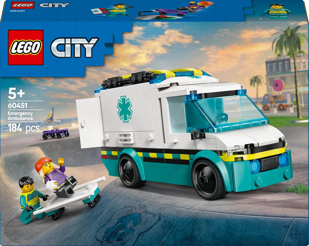 LEGO City Ambulance - jouet avec 2 figurines (skateur et pilote) - jouet éducatif pour garçons et filles à partir de 5 ans - idées cadeaux d'anniversaire et de vacances 60451 Jeux de construction Besuche den LEGO-Store