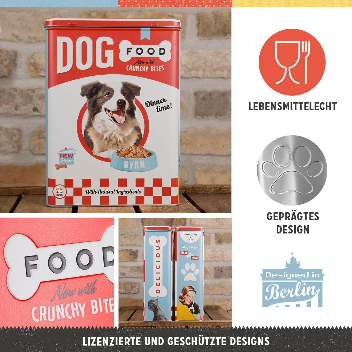 Nostalgic-Art Boîte de conservation rétro XL, 4 l, Nourriture pour chien - idée cadeau pour les propriétaires de chiens, boîte de conservation pour croquettes, design vintage Boîtes de conservation alimentaire Naty Shop