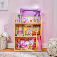 Kidkraft Kayla Maison de poupée en bois avec meubles et accessoires, ensemble de jeu à 3 niveaux pour poupées de 30 cm, jouet pour 3 ans, 65092 - Exclusivement sur Amazon Dollhouses Naty Shop