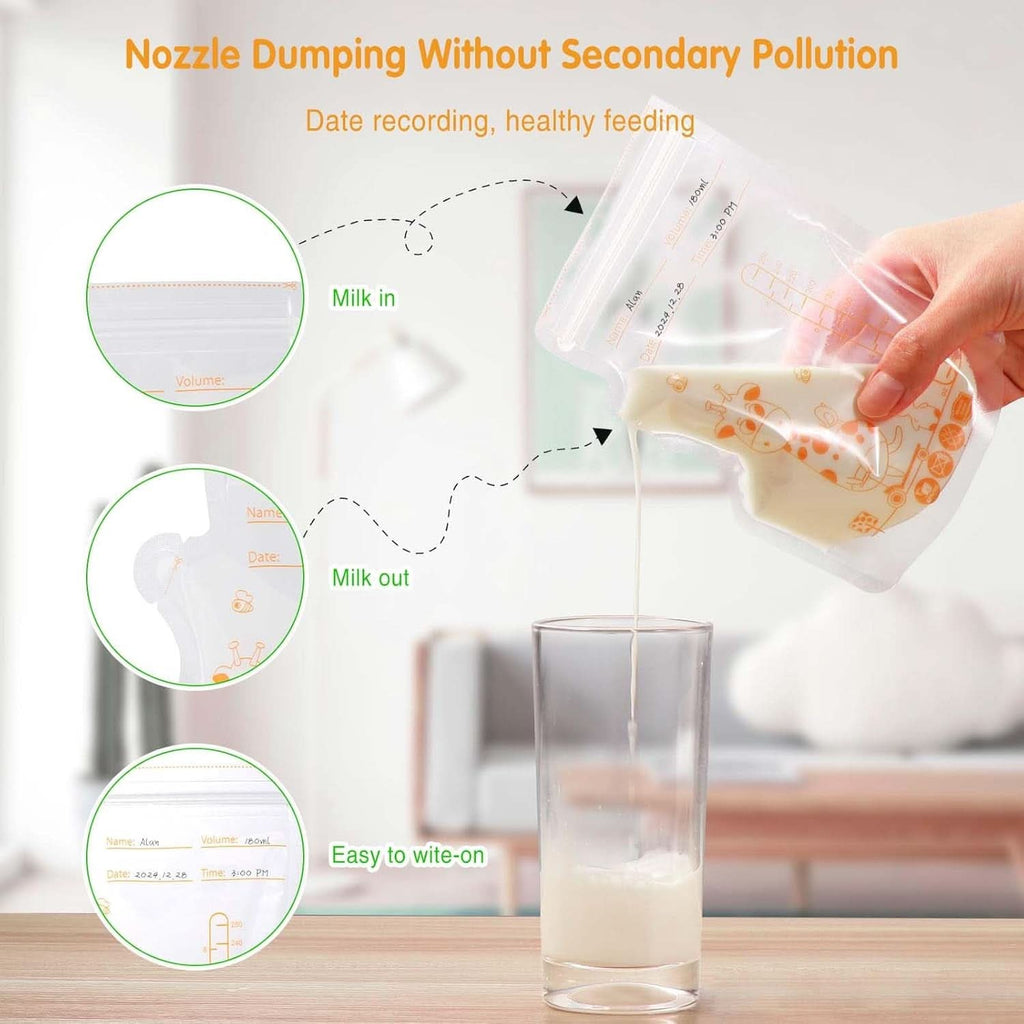 Vinabo 50 Stück Muttermilchbeutel, 250Ml Bpa-Frei Muttermilch Aufbewahrung Bag, Milchbeutel Für Muttermilch Mit Ausgießer Für Das Stillen, Selbststehender, Kann Eingefroren Werden, Vorsterilisiert Accesorii Hrana si Alaptare Bebe Naty Shop