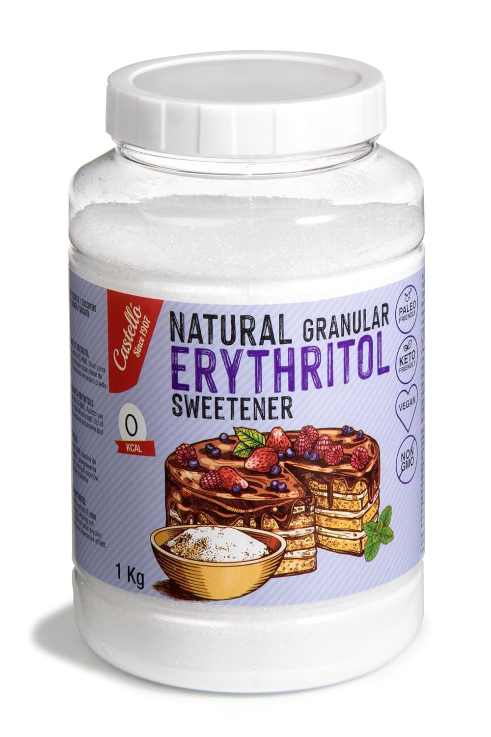 Natürliches Erythrit - Kristallzucker | 10G = 7G Zucker | Ingrédients naturels - 0 calories - 0 indice glycémique - Keto et Paleo - 0 netto-khlenhydrate - Kein GVO - Castello depuis 1907-1Kg édulcorants Naty Shop 1 Kg (1Er Pack)