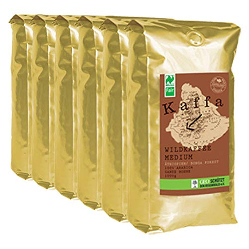 Café sauvage biologique, grains moyens, 1000g, paquet de 6