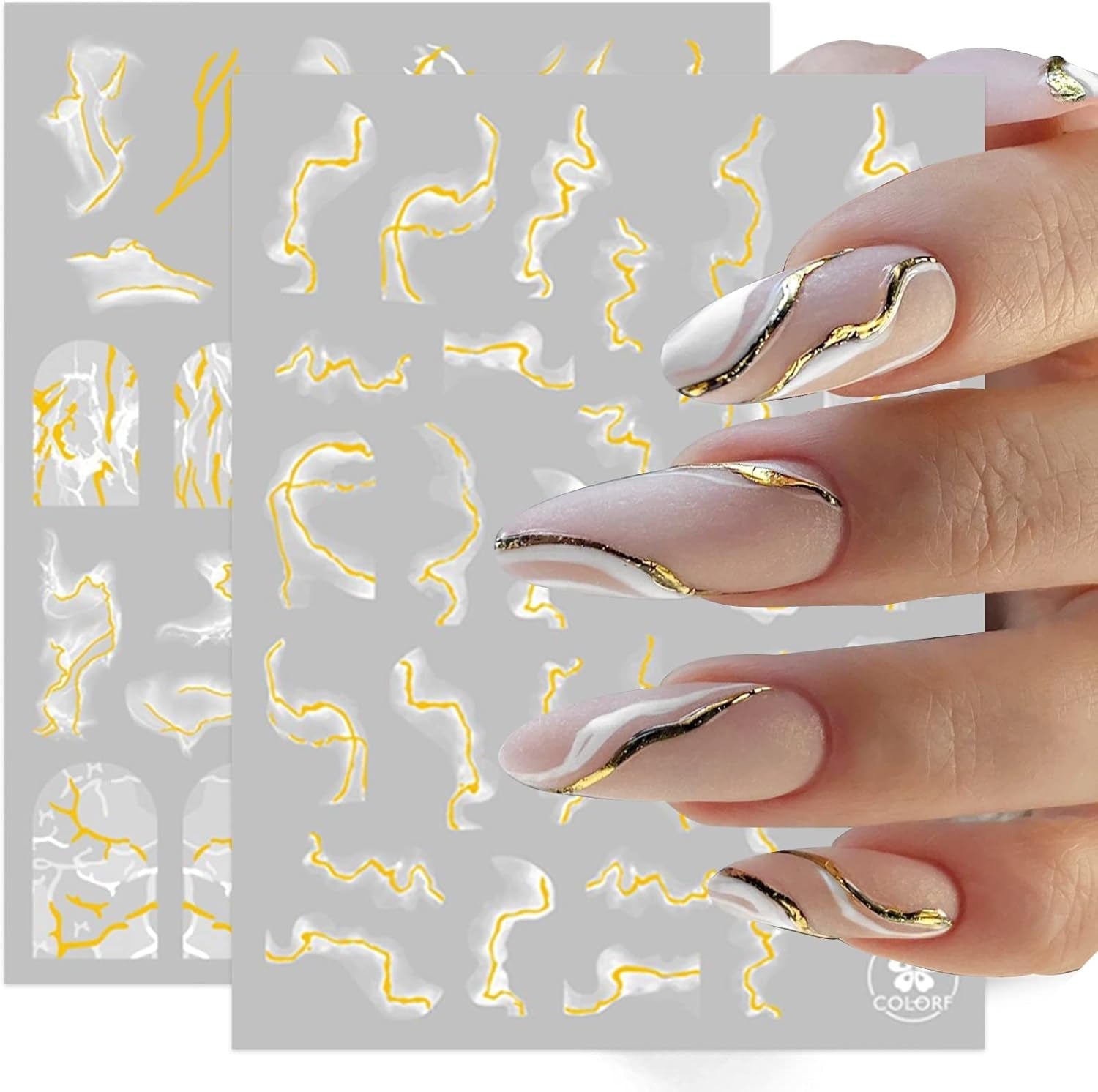 9 Blatt Nagelsticker Französische Spitzenmarmor Nagelaufkleber Selbstklebend Weißes Gold Nail Art Sticker Dekoration Nageldesign Zubehör