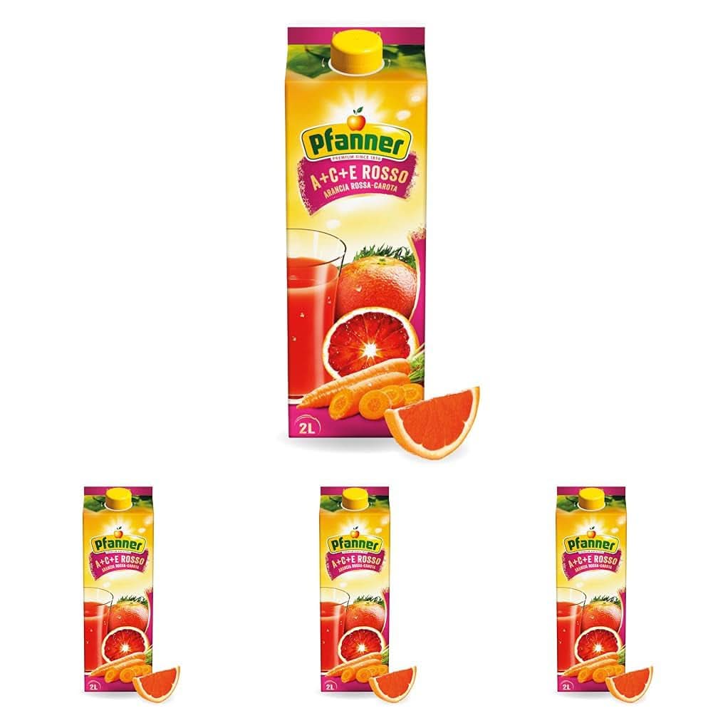Pfanner Jus de pomme trouble 100% naturel (1 x 2 litres) - Pommes directement pressées - Jus de fruits sans sucre ajouté Boissons sans alcool Naty Shop 2 L (4Er Pack) A+C+E Rosso