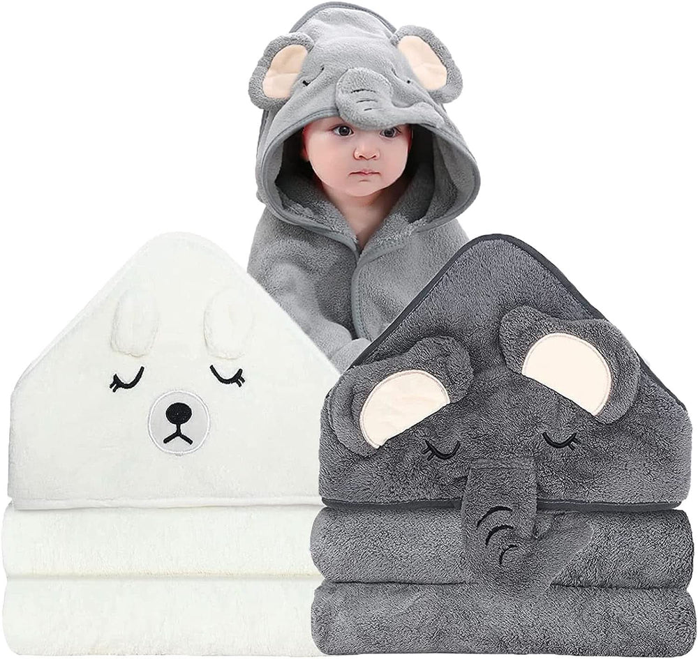 Pack de 2 serviettes de bain à capuche 80 x 80 cm Mère et Enfant Naty Shop Elephant Bear