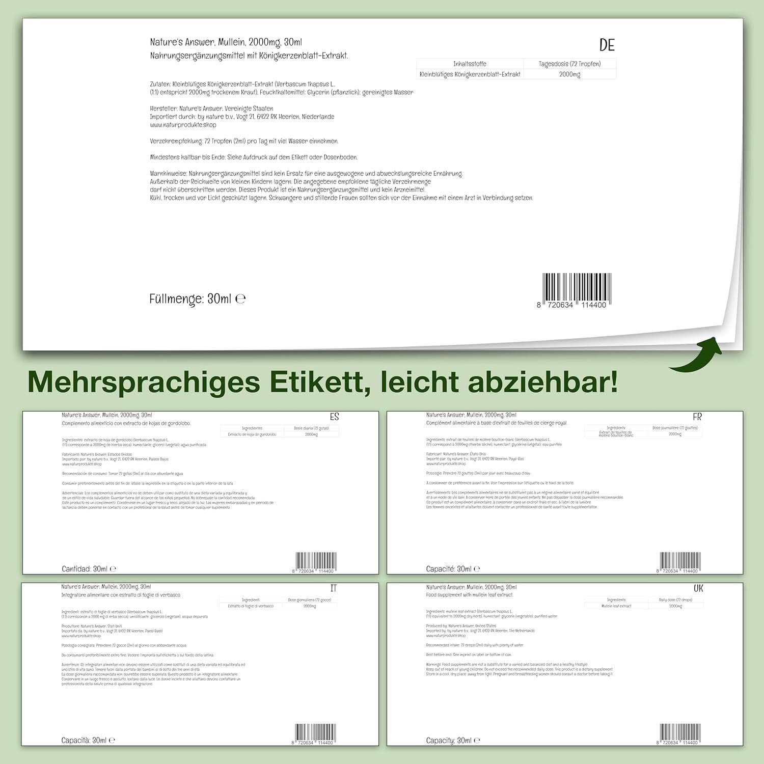 Extrait de feuille de molène, 30 ml, sans alcool Arome Naty Shop