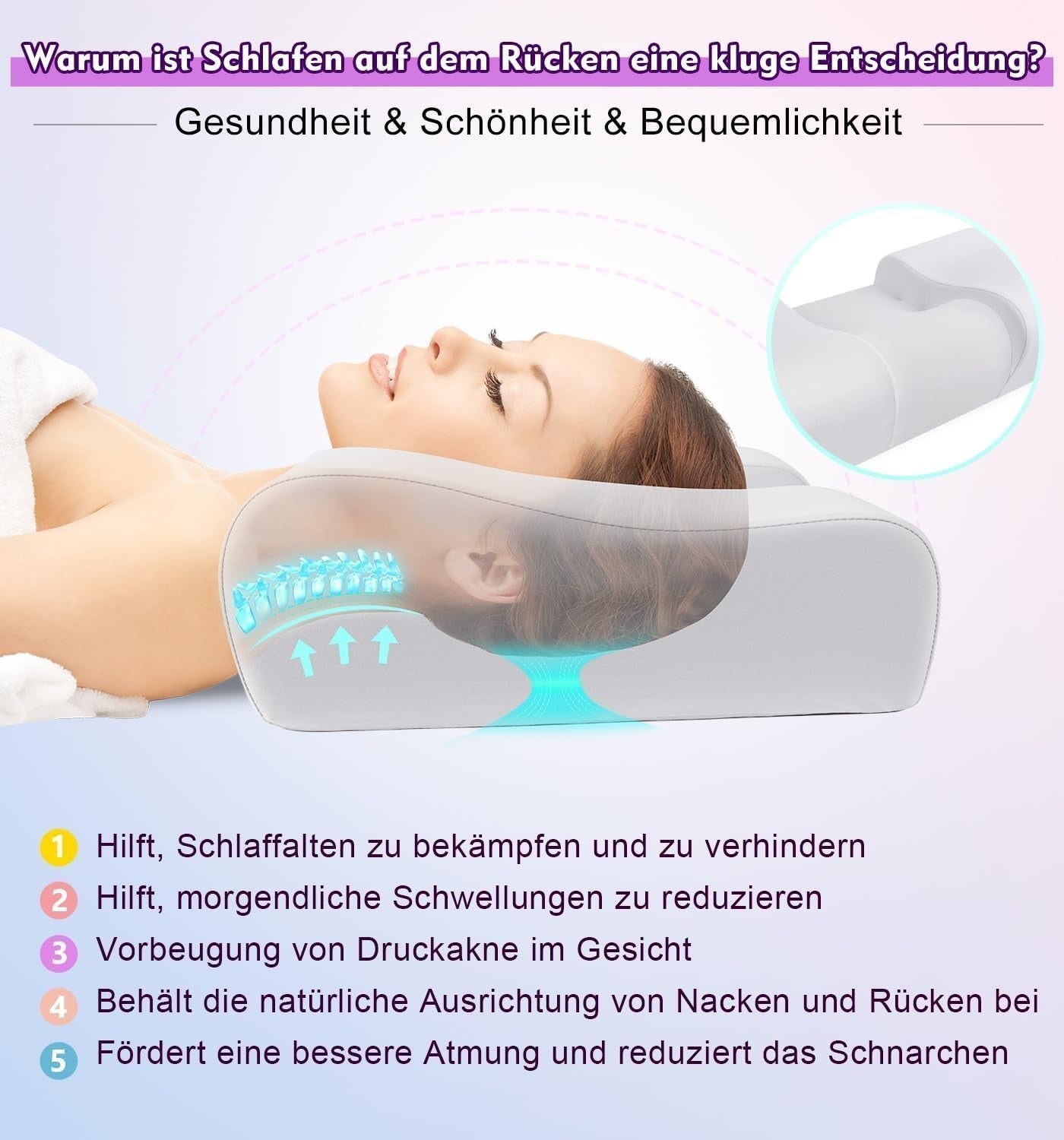 Oreiller anti-rides Hydomi Oreiller de beauté anti-âge 2 en 1 Oreiller orthopédique de soutien du cou Douleurs au cou et aux épaules Oreiller en mousse à mémoire de forme pour garder la tête droite Oreillers orthopédiques cervicaux Naty Shop