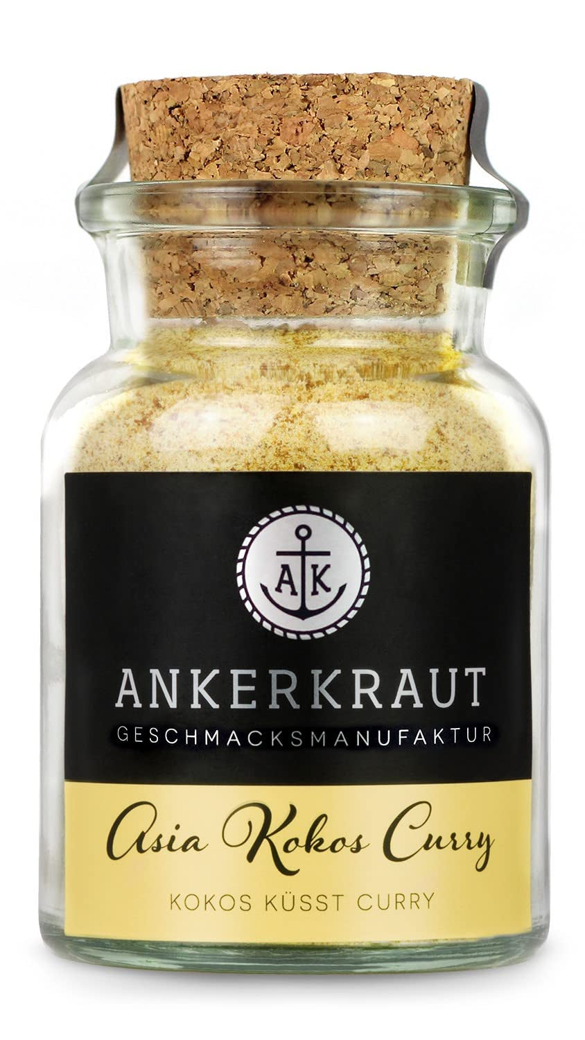 Ankerkraut Asia Kokos Curry, 85g dans un verre en liège, Gewürz für Kokos-Milch Gemüse Fleisch, Einfach Lecker Zu Hause Kochen, Premium Qualität in der Panne