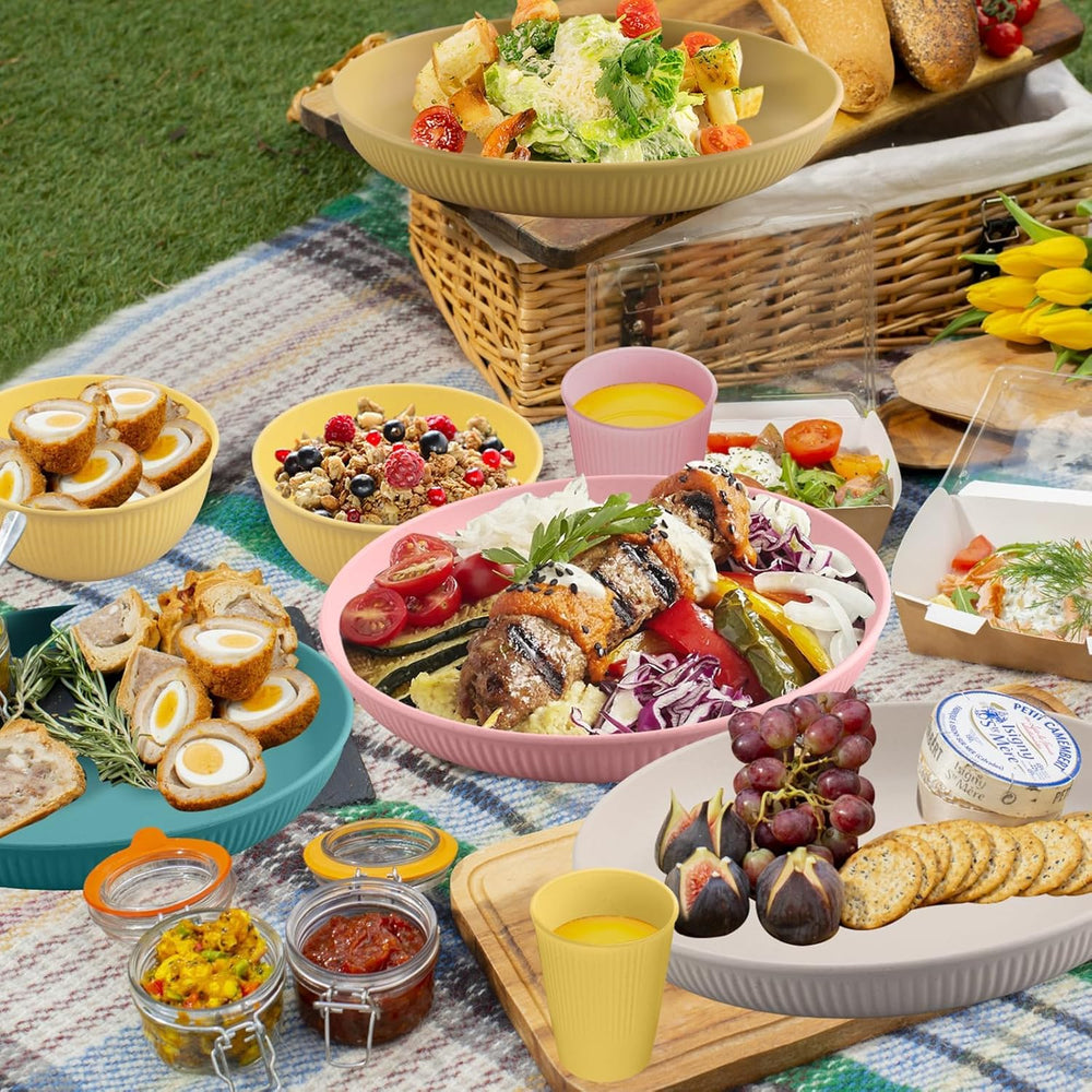 Tanice Service de table en plastique 12 pièces, assiettes et bols, service de table pour 4 personnes, service de table en plastique avec assiettes, bols et tasses pour cuisine, camping en plein air