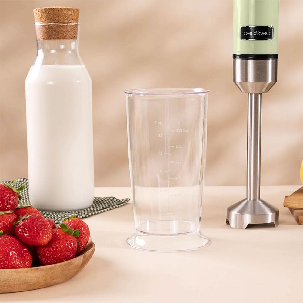 Cecotec Stabmixer Power Retrogreen 1200MAX Cream&Crush, Maximalleistung 1200 W, Technologie Crossblades, 2 vitesses, Zubehörset Spülmaschinenfest, Spritzschutzhaube Kitchen Naty Shop